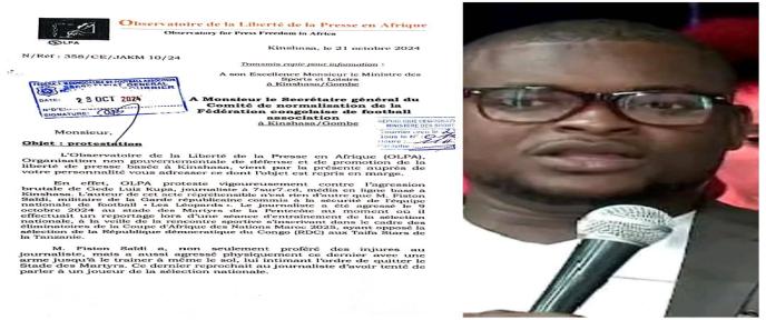  Kinshasa : OLPA exige des sanctions contre l’auteur de l’agression d’un journaliste au Stade des Martyrs